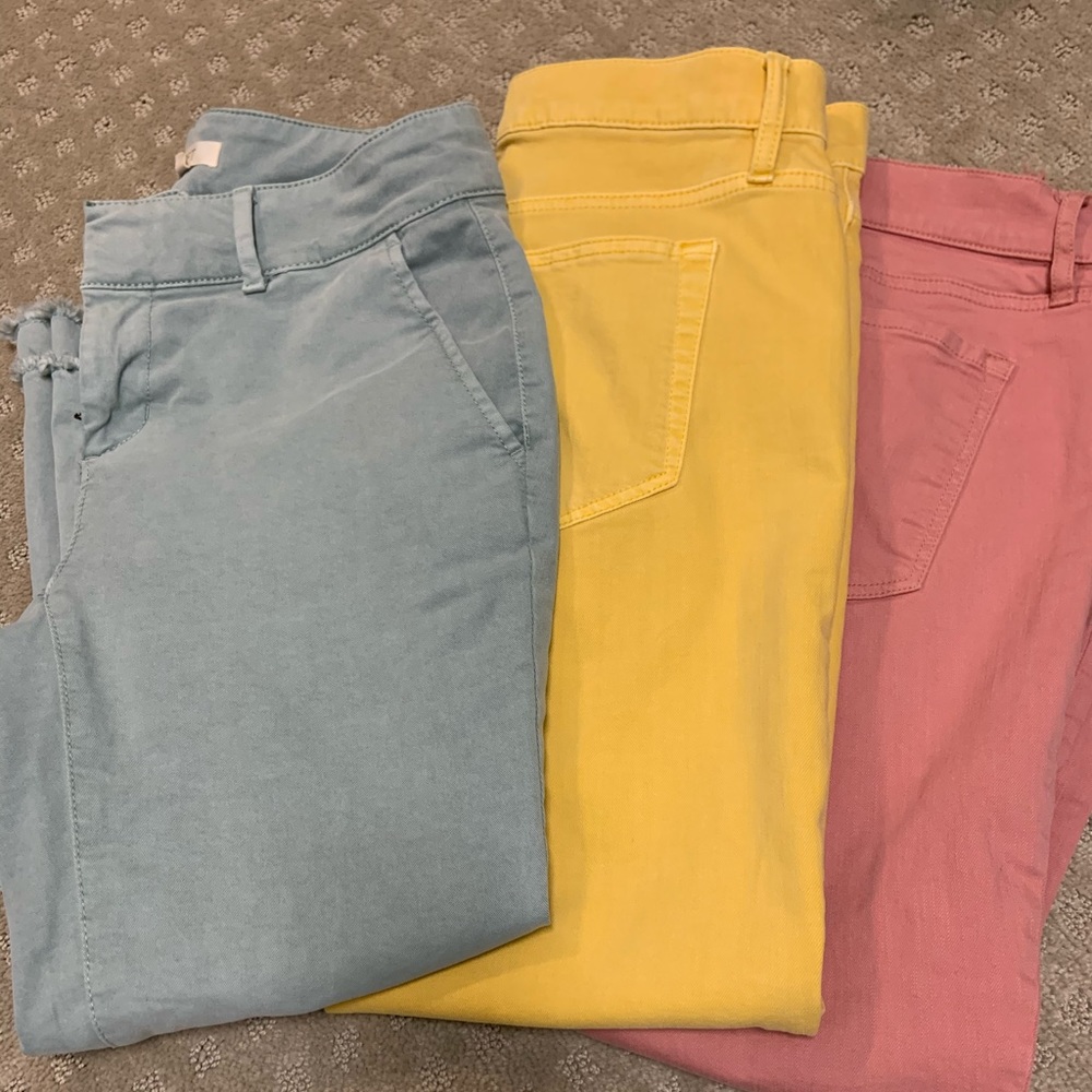 loft skinny crop denim pink